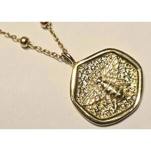Gold over Sterling Silver Bee Pendant Necklace Bead Accent Honeybee Hexagon 925